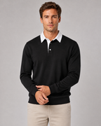 Men's Knitted Polo Sweater - Contrast Collar Long Sleeve