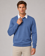 Men's Knitted Polo Sweater - Contrast Collar Long Sleeve
