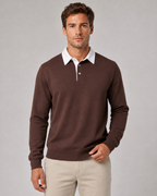 Men's Knitted Polo Sweater - Contrast Collar Long Sleeve