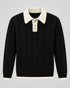 Men's Knitted Polo Sweater - Contrast Collar Ribbed Regular Fit