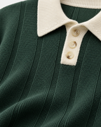 Men's Knitted Polo Sweater - Contrast Collar Ribbed Regular Fit