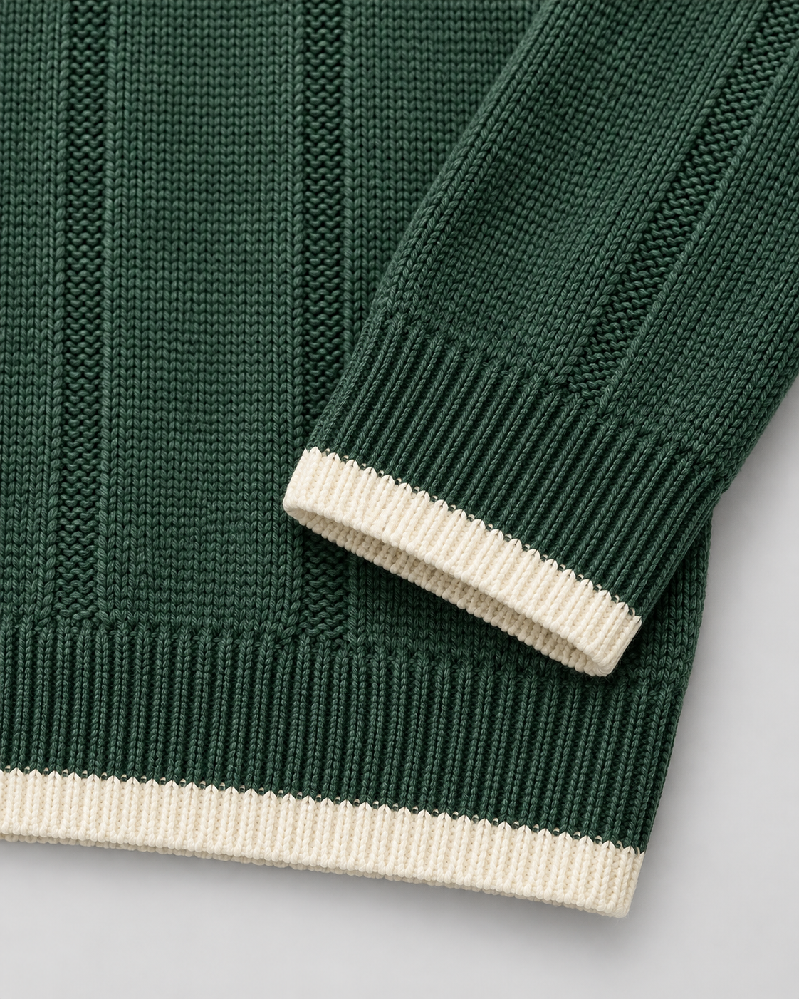 Men's Knitted Polo Sweater - Contrast Collar Ribbed Regular Fit