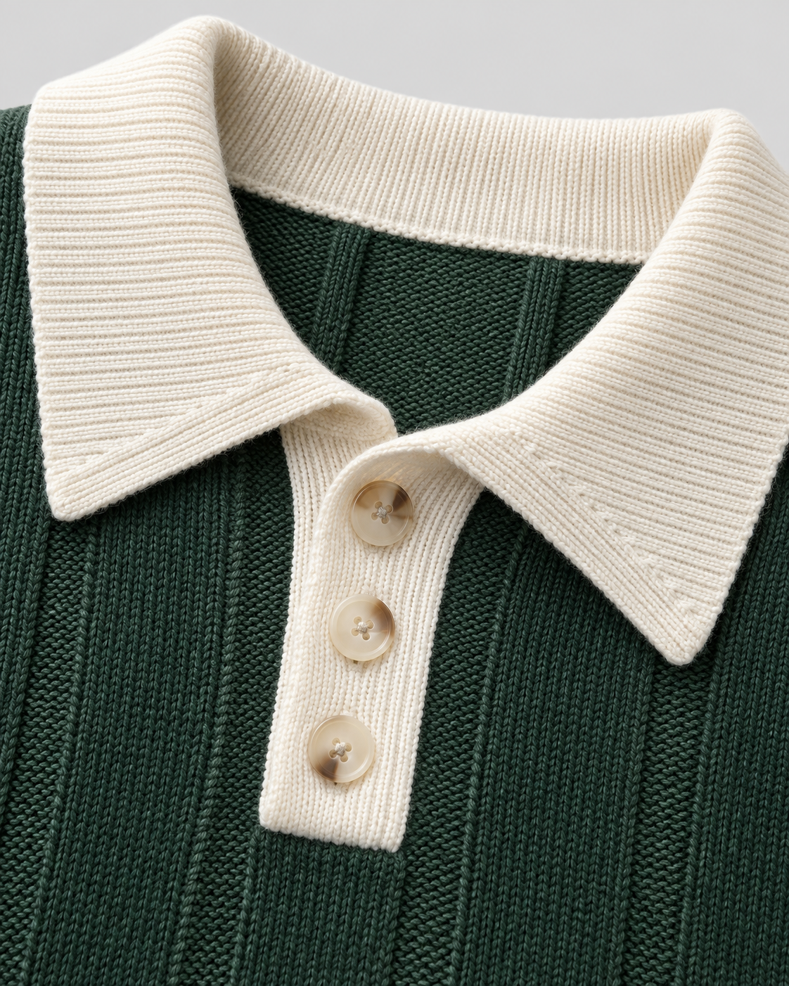 Men's Knitted Polo Sweater - Contrast Collar Ribbed Regular Fit