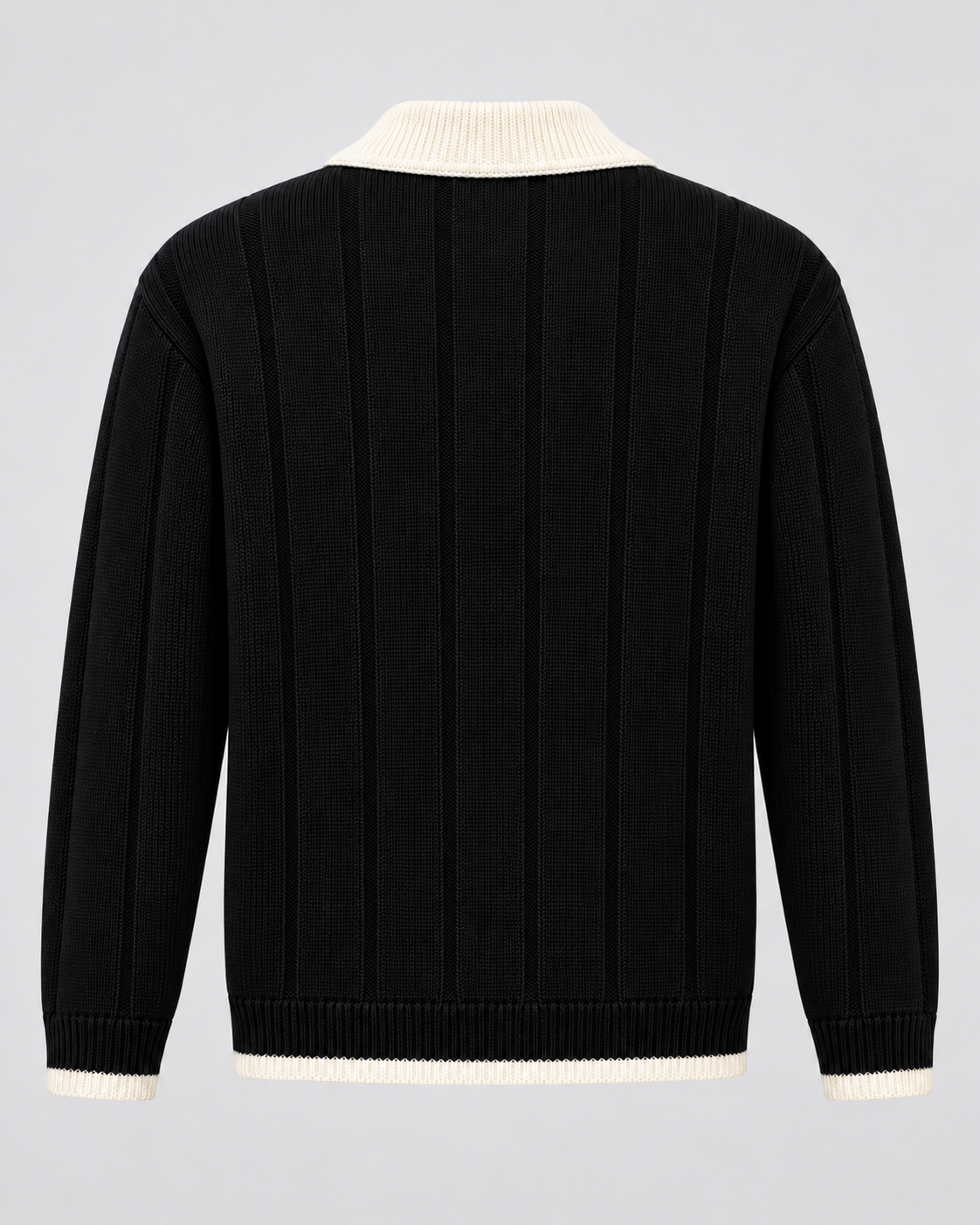 Men's Knitted Polo Sweater - Contrast Collar Ribbed Regular Fit