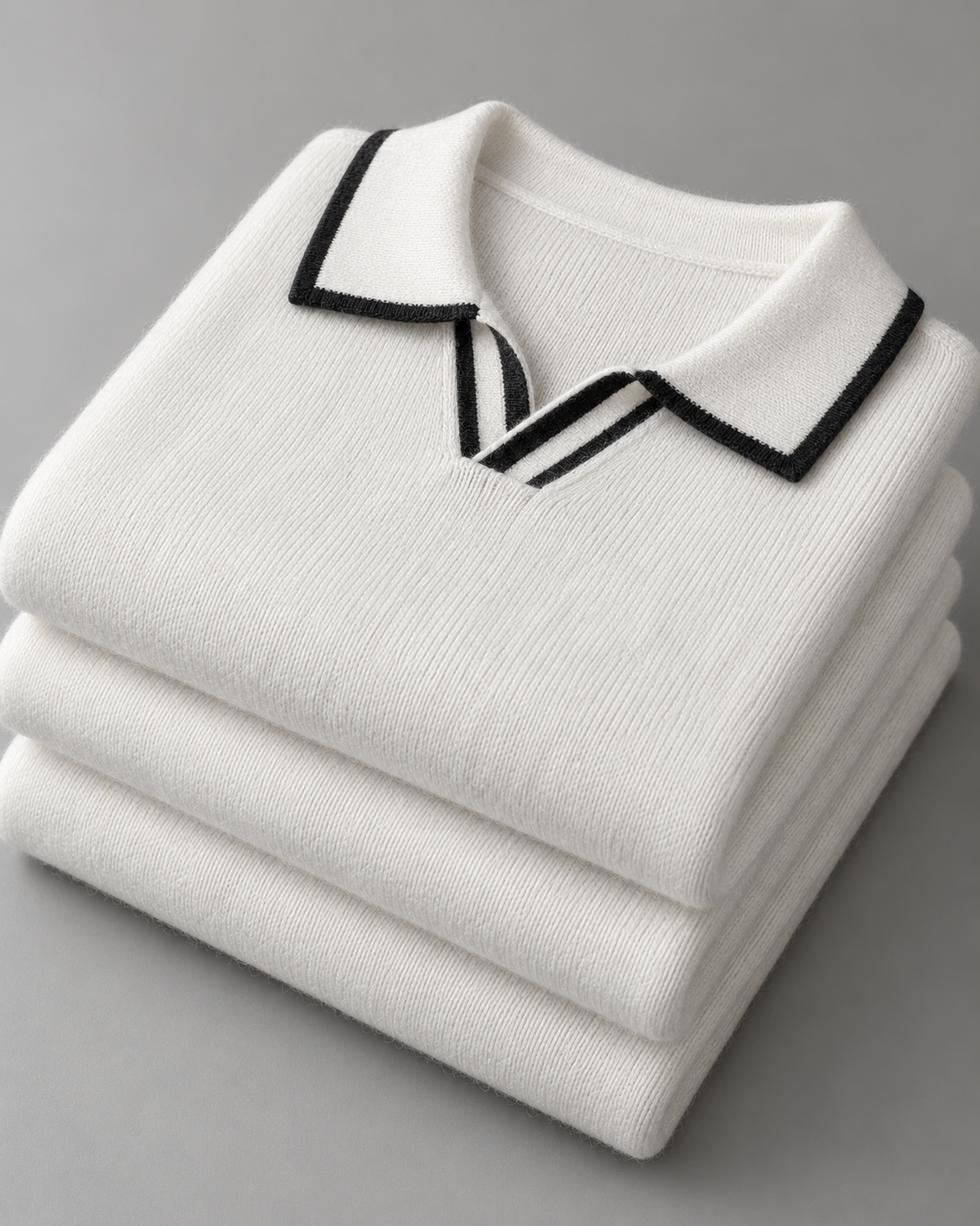 Men's Knitted Polo Sweater – Long Sleeve Open Collar Contrast Trim