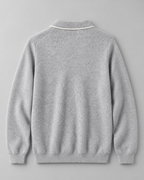 Men's Knitted Polo Sweater – Long Sleeve Open Collar Contrast Trim