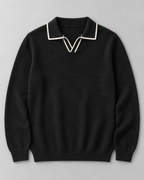 Men's Knitted Polo Sweater – Long Sleeve Open Collar Contrast Trim