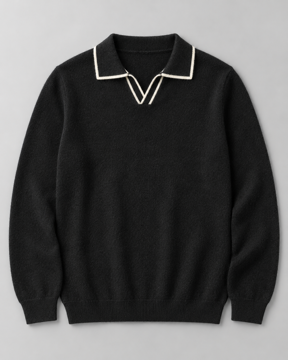 Men's Knitted Polo Sweater – Long Sleeve Open Collar Contrast Trim