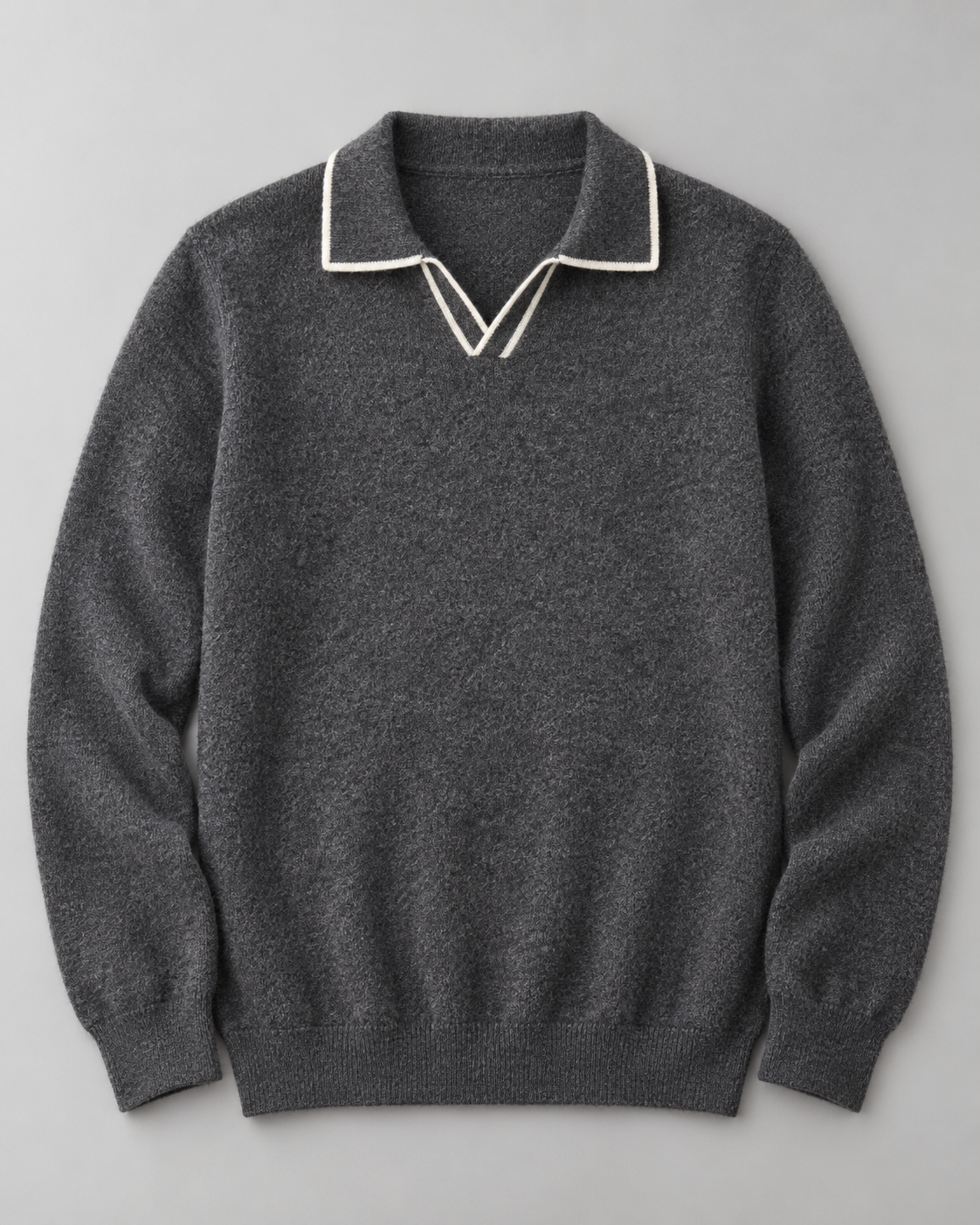 Men's Knitted Polo Sweater – Long Sleeve Open Collar Contrast Trim