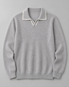 Men's Knitted Polo Sweater – Long Sleeve Open Collar Contrast Trim
