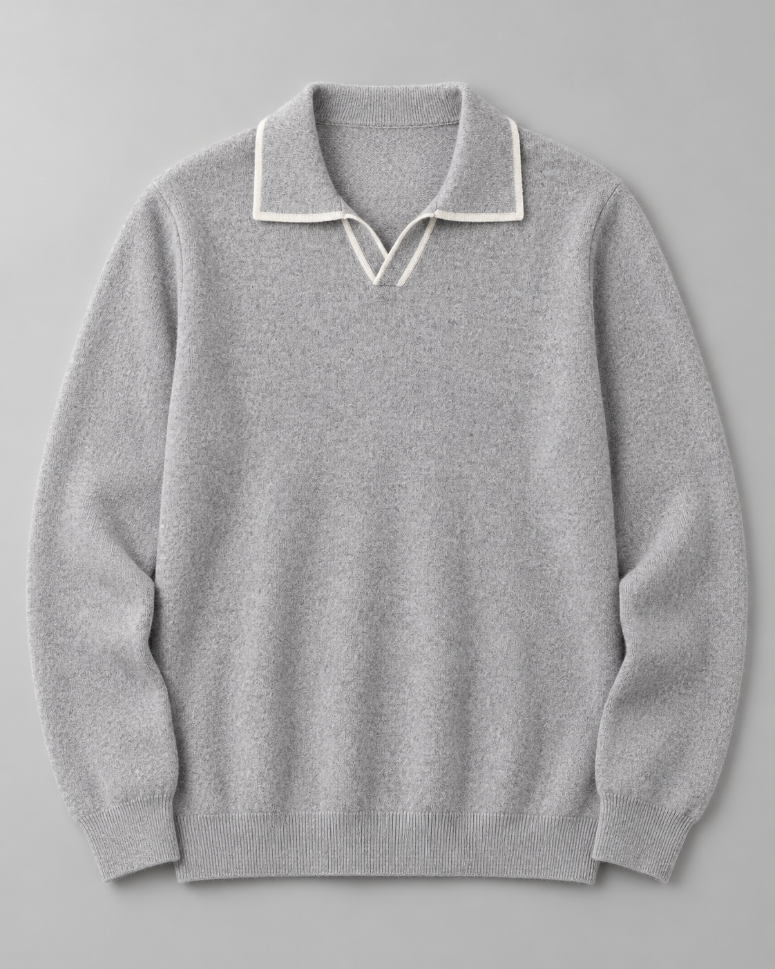 Men's Knitted Polo Sweater – Long Sleeve Open Collar Contrast Trim