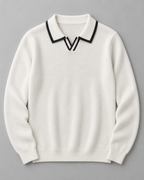 Men's Knitted Polo Sweater – Long Sleeve Open Collar Contrast Trim