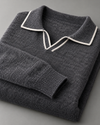 Men's Knitted Polo Sweater – Long Sleeve Open Collar Contrast Trim