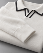 Men's Knitted Polo Sweater – Long Sleeve Open Collar Contrast Trim