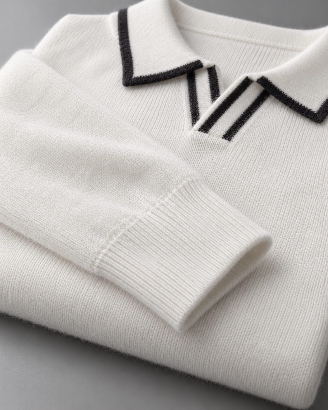 Men's Knitted Polo Sweater – Long Sleeve Open Collar Contrast Trim