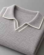 Men's Knitted Polo Sweater – Long Sleeve Open Collar Contrast Trim