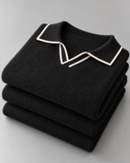 Men's Knitted Polo Sweater – Long Sleeve Open Collar Contrast Trim