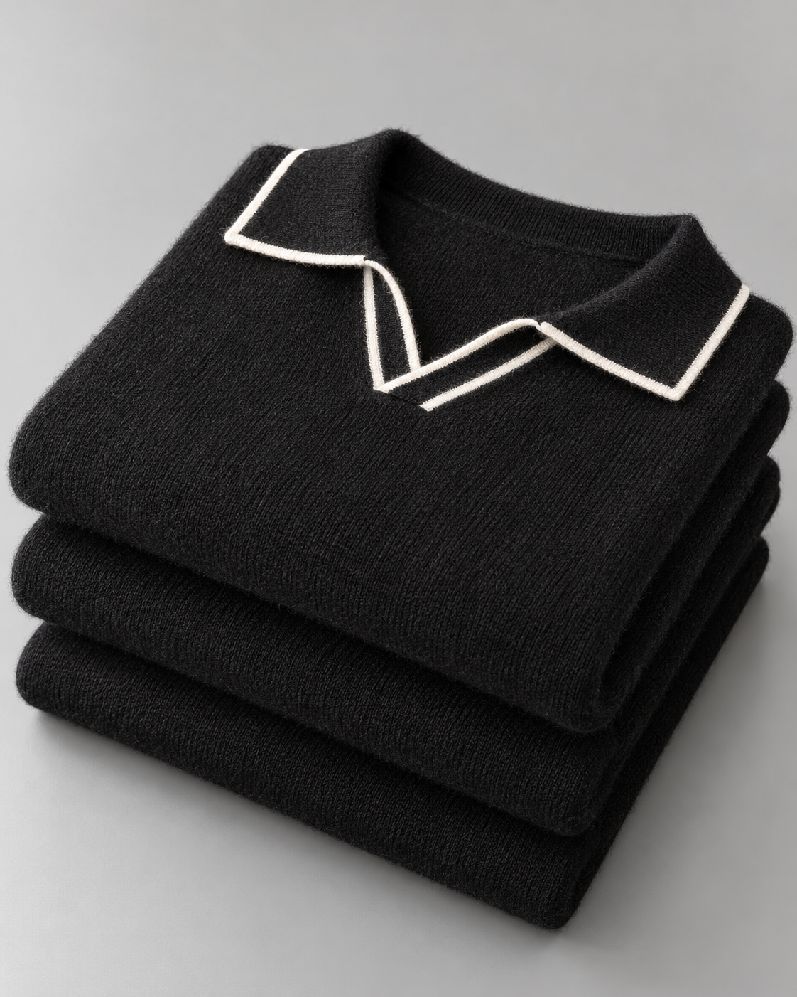 Men's Knitted Polo Sweater – Long Sleeve Open Collar Contrast Trim