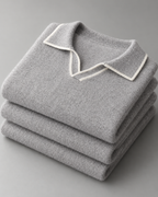 Men's Knitted Polo Sweater – Long Sleeve Open Collar Contrast Trim