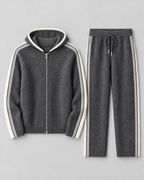 Men's Knitted Tracksuit - Zip-Up Hoodie & Striped Trousers