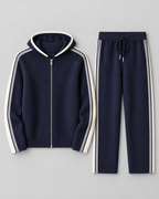 Men's Knitted Tracksuit - Zip-Up Hoodie & Striped Trousers
