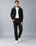 Men's Knitted Tracksuit - Zip-Up Hoodie & Striped Trousers