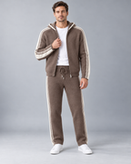 Men's Knitted Tracksuit - Zip-Up Hoodie & Striped Trousers