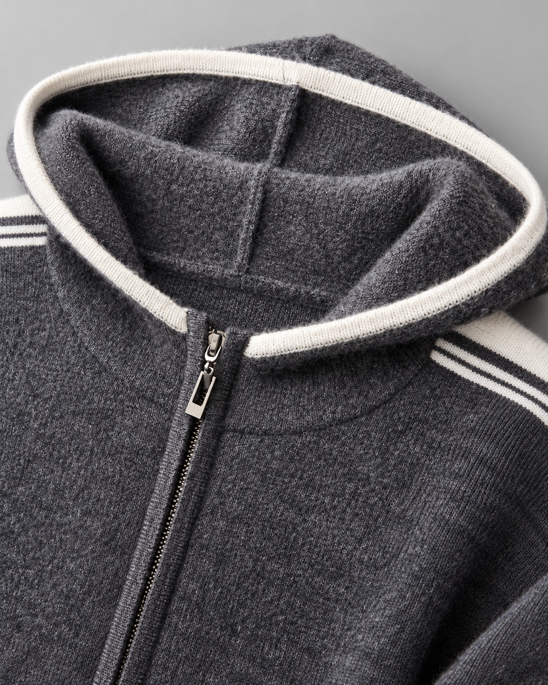 Men's Knitted Tracksuit - Zip-Up Hoodie & Striped Trousers