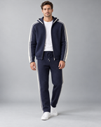 Men's Knitted Tracksuit - Zip-Up Hoodie & Striped Trousers