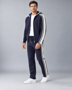Men's Knitted Tracksuit - Zip-Up Hoodie & Striped Trousers