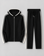 Men's Knitted Tracksuit - Zip-Up Hoodie & Striped Trousers