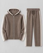 Men's Knitted Tracksuit - Zip-Up Hoodie & Striped Trousers