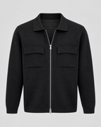 Men's Knitted Zip Jacket – Shirt Collar Chest Pockets Regular Fit