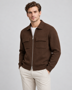 Men's Knitted Zip Jacket – Shirt Collar Chest Pockets Regular Fit