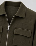 Men's Knitted Zip Jacket – Shirt Collar Chest Pockets Regular Fit