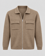 Men's Knitted Zip Jacket – Shirt Collar Chest Pockets Regular Fit