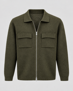 Men's Knitted Zip Jacket – Shirt Collar Chest Pockets Regular Fit