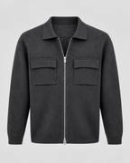 Men's Knitted Zip Jacket – Shirt Collar Chest Pockets Regular Fit