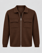 Men's Knitted Zip Jacket – Shirt Collar Chest Pockets Regular Fit