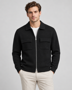 Men's Knitted Zip Jacket – Shirt Collar Chest Pockets Regular Fit