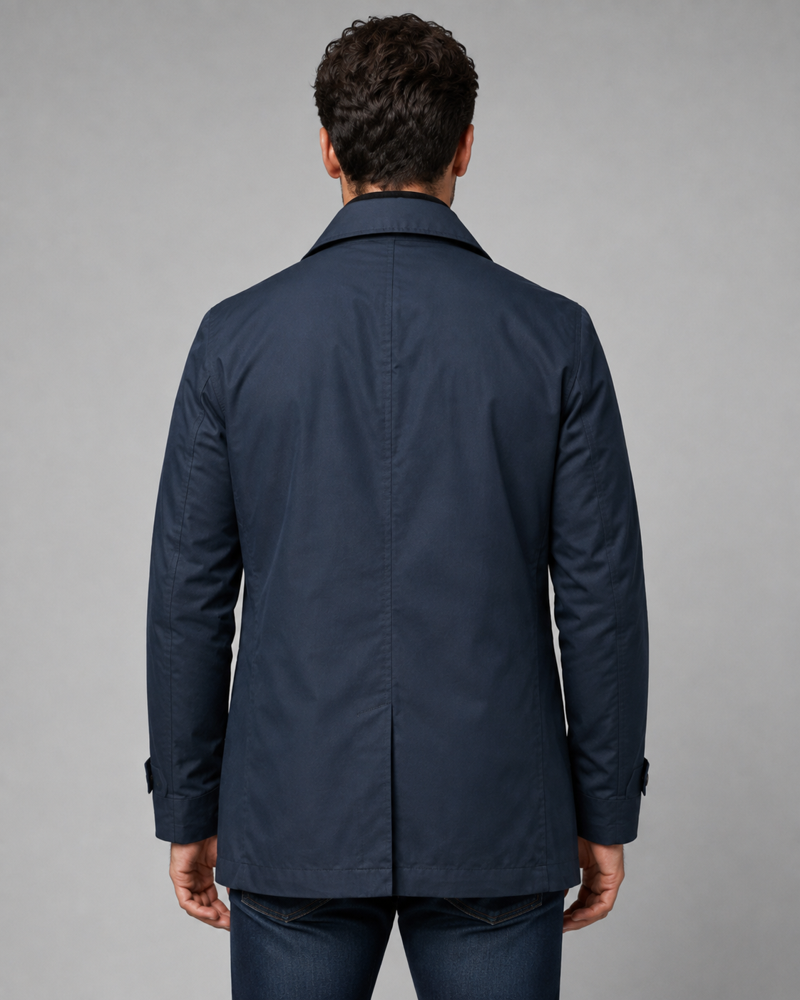 Men's Long Car Coat - Button Front Point Collar Regular Fit