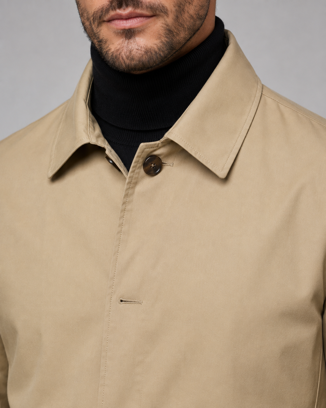 Men's Long Car Coat - Button Front Point Collar Regular Fit