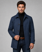 Men's Long Car Coat - Button Front Point Collar Regular Fit