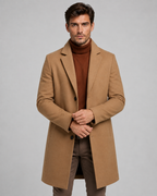 Men's Long Single-Breasted Overcoat - Notch Lapel Tailored Fit