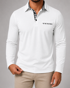 Men's Long Sleeve Polo Shirt with Gingham Trim