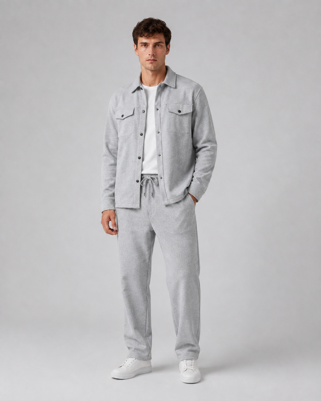 Men's Overshirt & Trousers Set - Relaxed Drawstring Fit