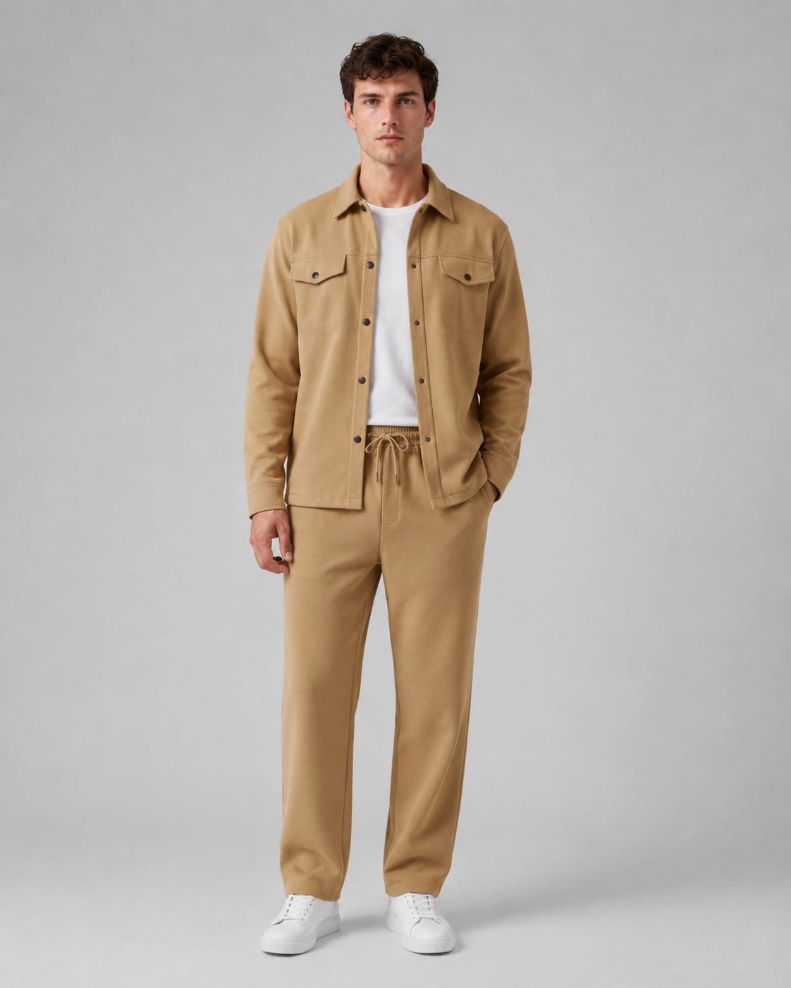 Men's Overshirt & Trousers Set - Relaxed Drawstring Fit