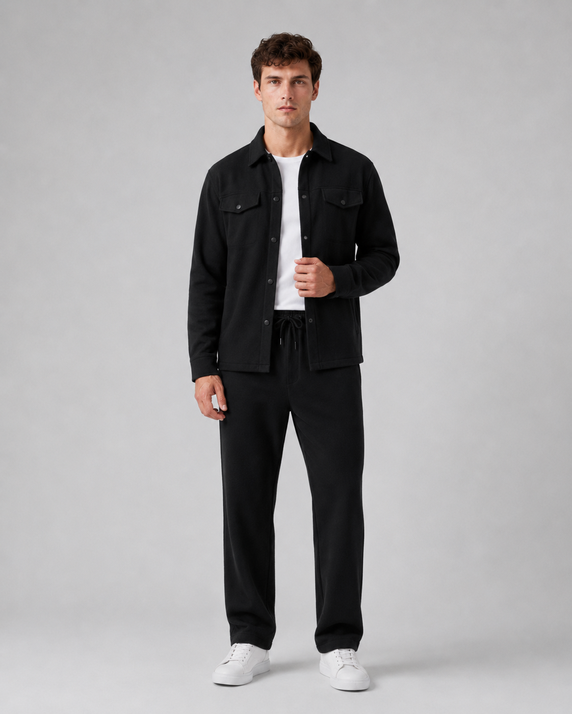 Men's Overshirt & Trousers Set - Relaxed Drawstring Fit