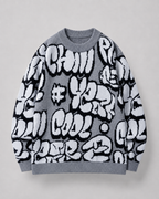 Men's Oversized Graphic Knit Sweater - Graffiti Drop Shoulder Fit