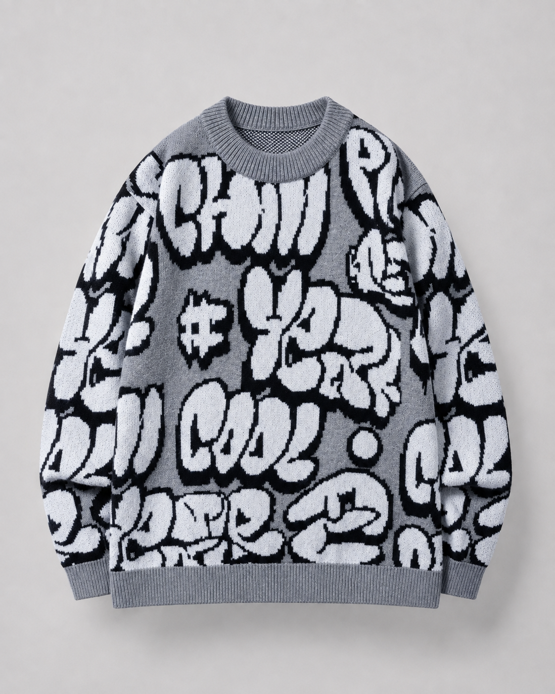Men's Oversized Graphic Knit Sweater - Graffiti Drop Shoulder Fit